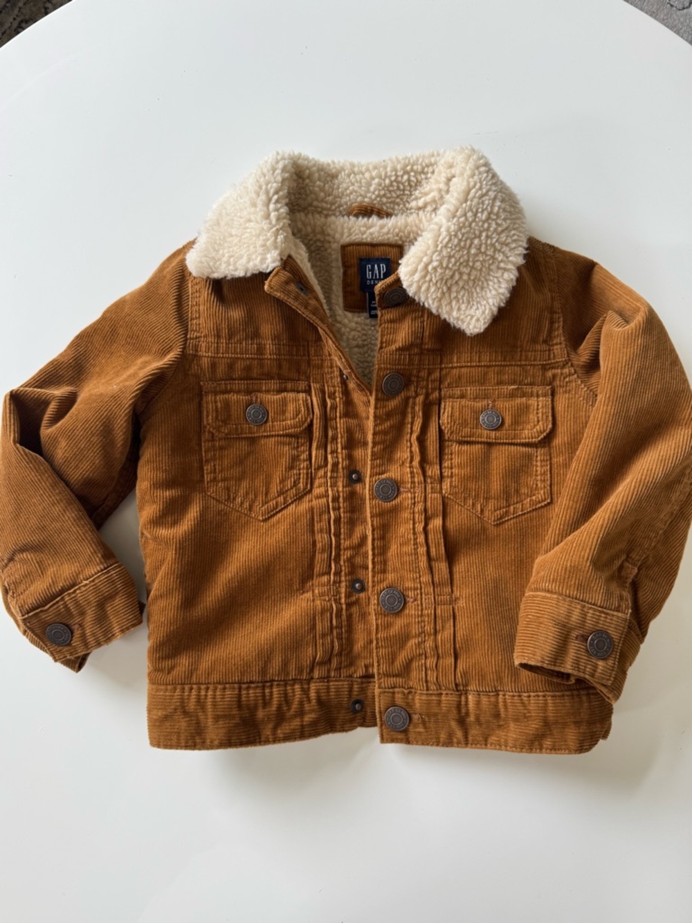 GAP Kids Brown Corduroy Jacket with Cream Sherpa Collar